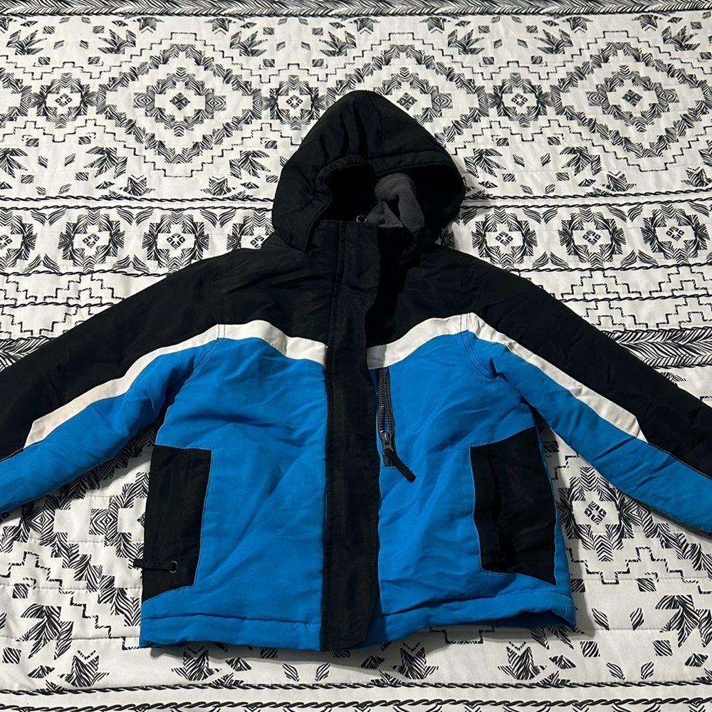 Roebuck&Co Boys Size‎ Xs Hooded Coat Jacket Blue Black & White Double Zipper